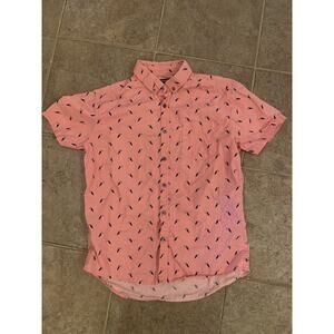 Descendent NYC Small Slim Fit Hawaiian Pink Button Down Shirt Tropical Toucans